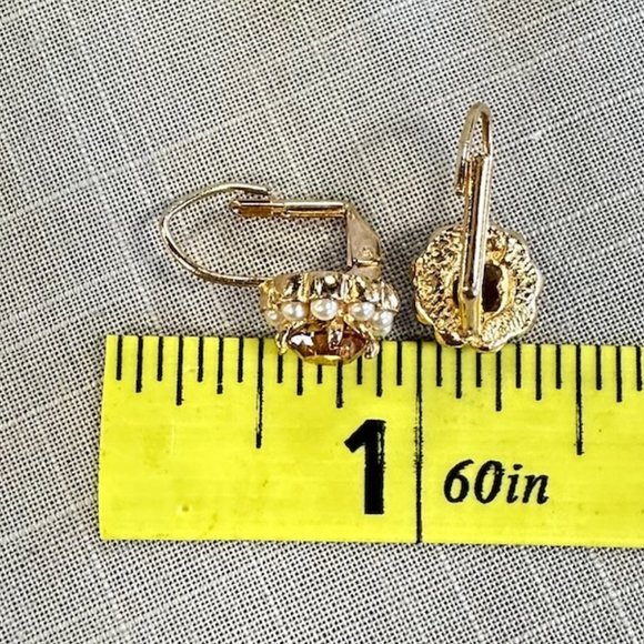 Vintage Citrine and seed Pearl Gold Tone Earrings - Picture 2 of 9